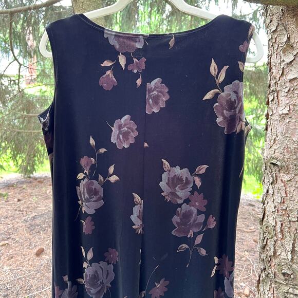Vintage Dark Floral Velvet Maxi Dress Large Black Stretch USA Fairy Whimsigoth - Picture 5 of 15